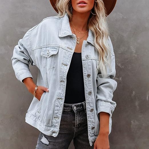 Jaqueta Jeans Feminina Solta Com Manga Para o Inverno – (Promoção de Inverno 2026)