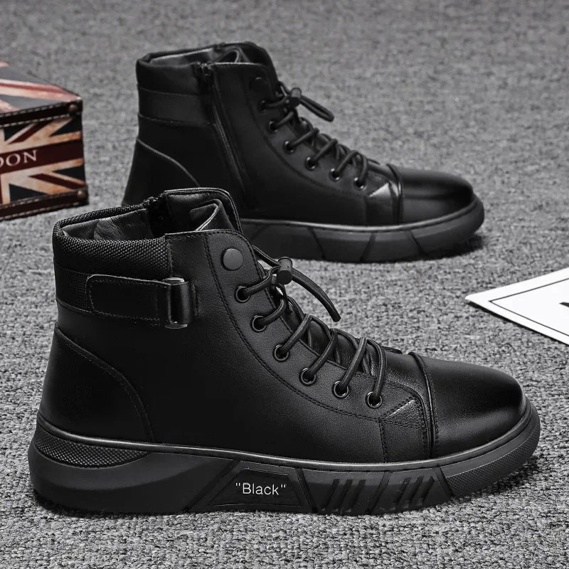 Bota Masculina de Cano Alto Estilo Motoqueiro Impermeável com Design Casual – (Promoção de Inverno 2026)