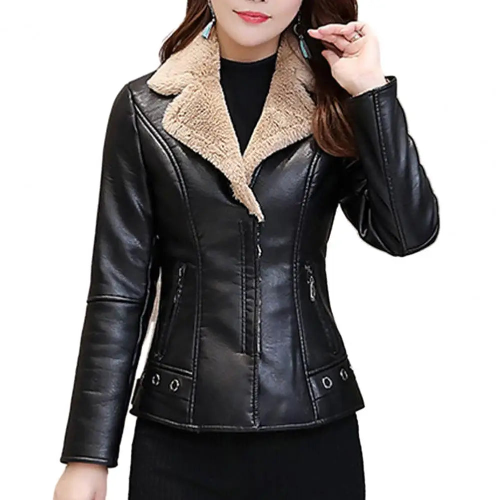 Jaqueta Feminina em Faux Leather com Detalhes em Pelúcia - (Promoção de Inverno 2026)