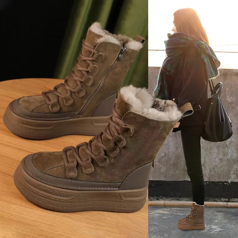 Bota Feminina Para Inverno Cano Médio Impermeável Antiderrapante Forrada com Veludo – (Promoção de Inverno 2026)