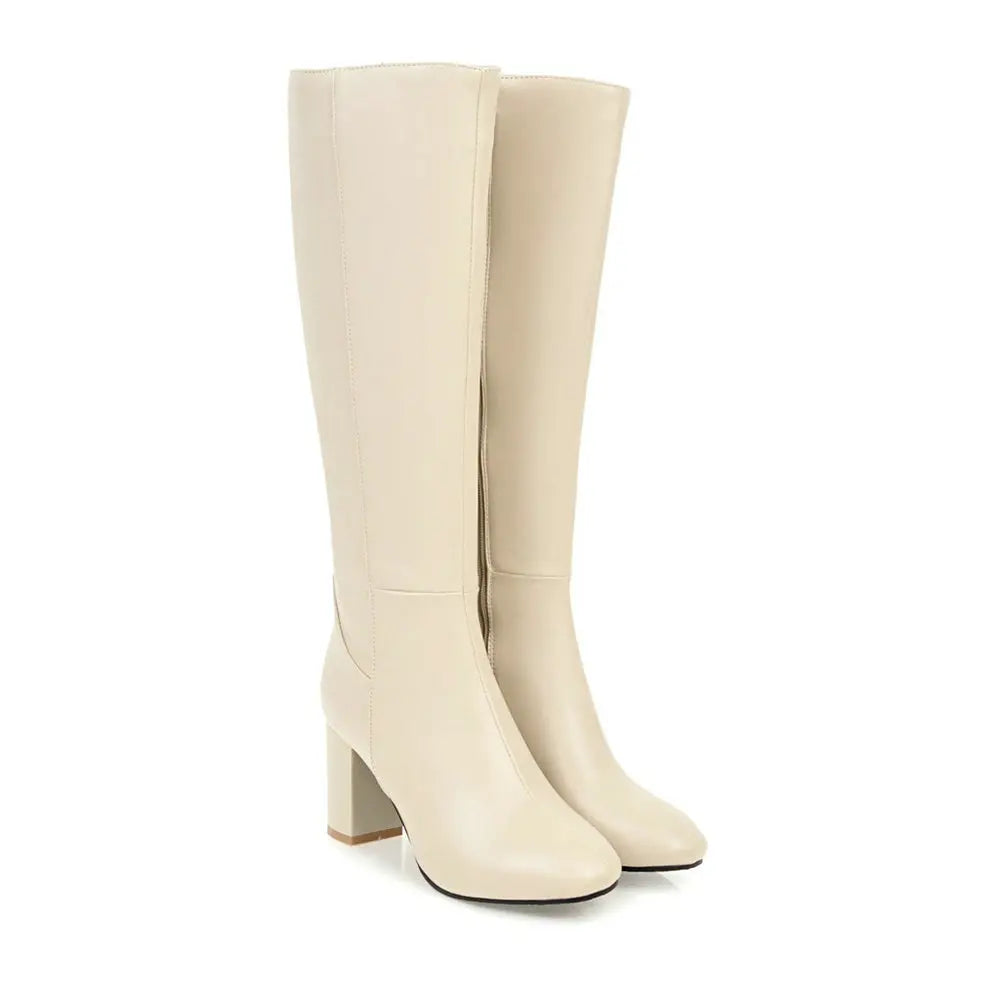 Bota Feminina de Cano Alto com Salto Grosso Estilo Versátil Forro Quente – (Promoção de Inverno 2026)