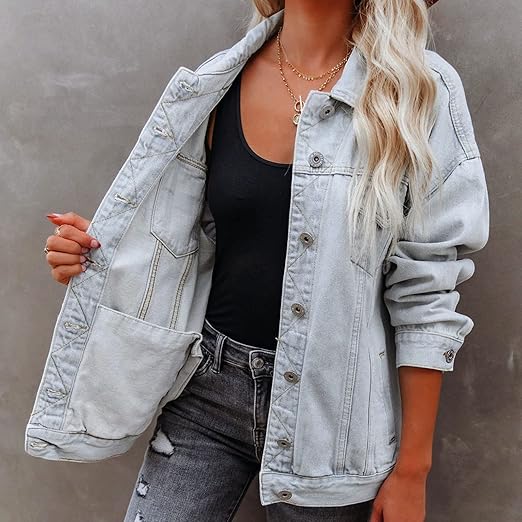 Jaqueta Jeans Feminina Solta Com Manga Para o Inverno – (Promoção de Inverno 2026)
