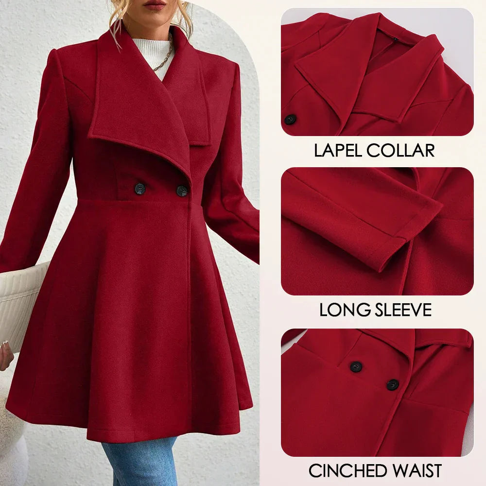 Casaco Feminino de Inverno com Gols Lapel e Botões - (Promoção de Inverno 2026)