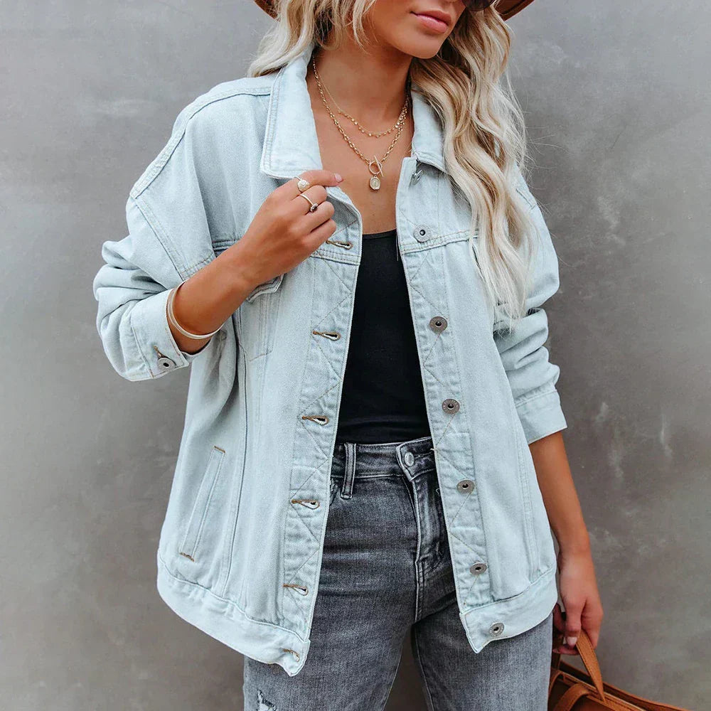 Jaqueta Jeans Feminina Solta Com Manga Para o Inverno – (Promoção de Inverno 2026)
