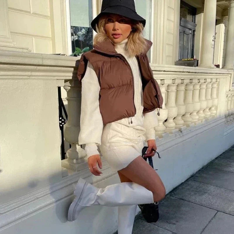 Colete Feminino Acolchoado sem Mangas Gola Alta em Algodão - (Promoção de Inverno 2026)