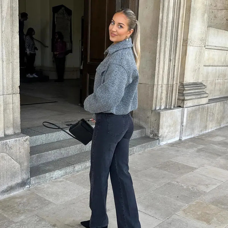 Jaqueta Feminina Curta em Tweed com Zíper - Modelo Cropped - (Promoção de Inverno 2026)