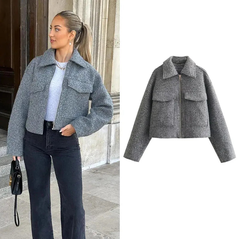 Jaqueta Feminina Curta em Tweed com Zíper - Modelo Cropped - (Promoção de Inverno 2026)