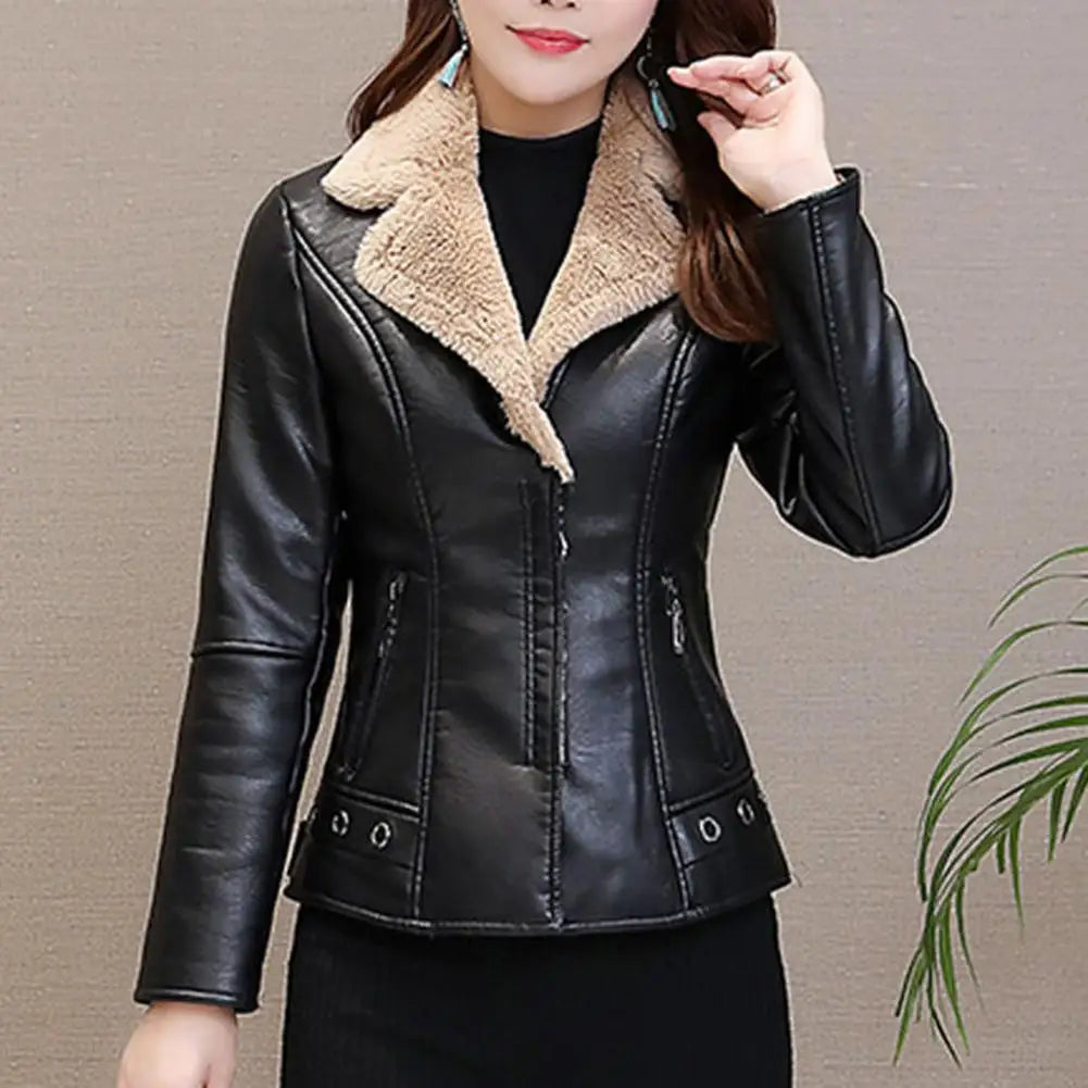 Jaqueta Feminina em Faux Leather com Detalhes em Pelúcia - (Promoção de Inverno 2026)