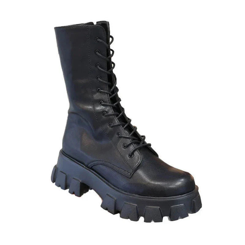 Bota Feminina Cano Médio Cadarço e Zíper com Plataforma Confortável - (Promoção de Inverno 2026)