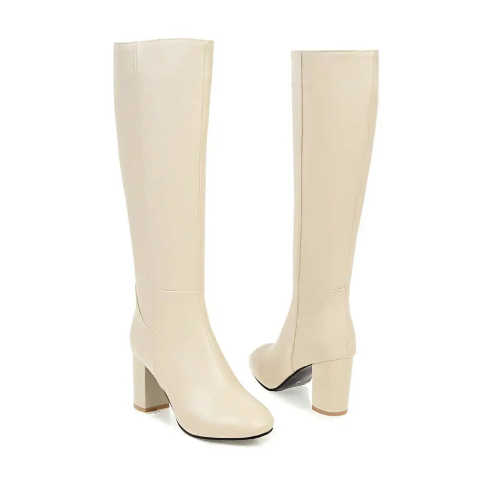 Bota Feminina de Cano Alto com Salto Grosso Estilo Versátil Forro Quente – (Promoção de Inverno 2026)