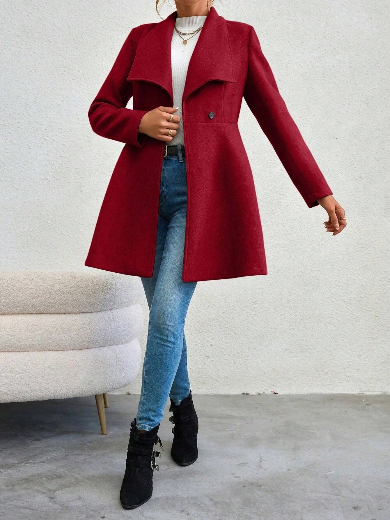 Casaco Feminino de Inverno com Gols Lapel e Botões - (Promoção de Inverno 2026)