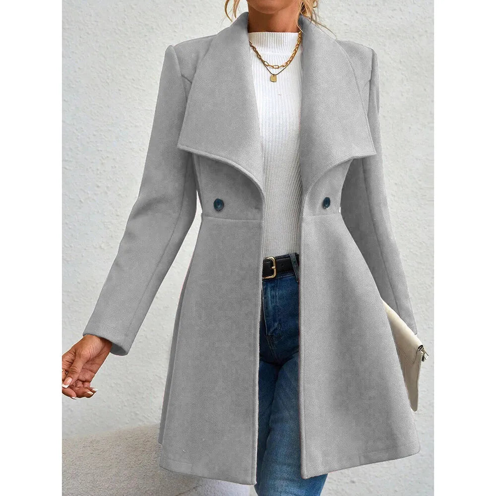 Casaco Feminino de Inverno com Gols Lapel e Botões - (Promoção de Inverno 2026)