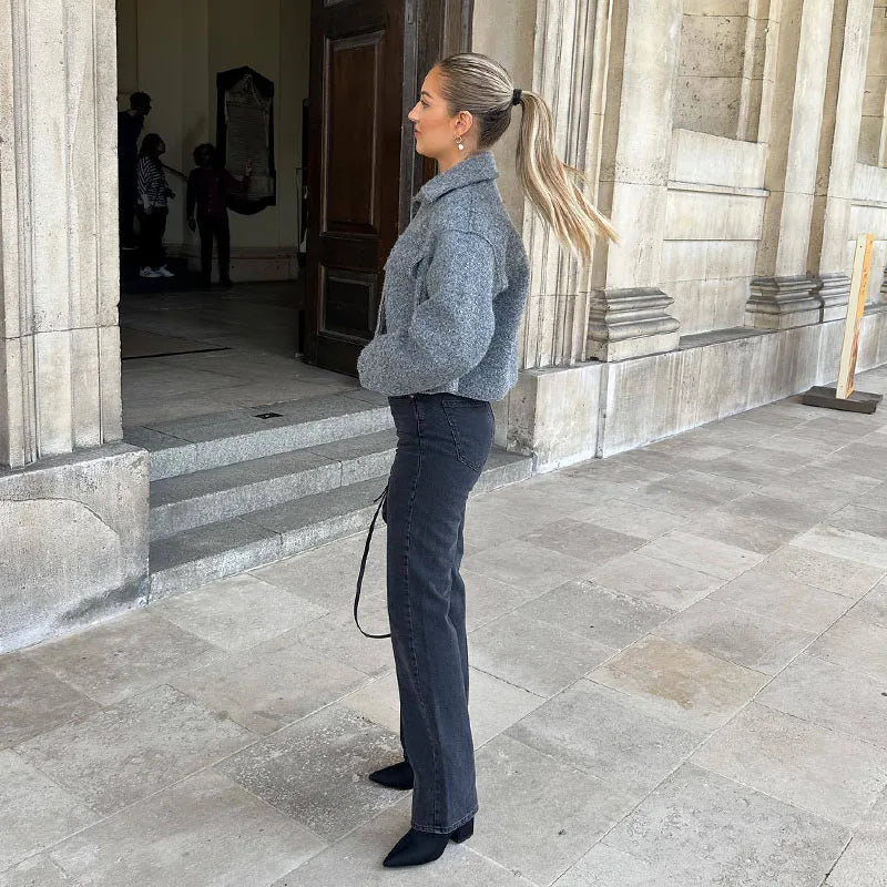 Jaqueta Feminina Curta em Tweed com Zíper - Modelo Cropped - (Promoção de Inverno 2026)