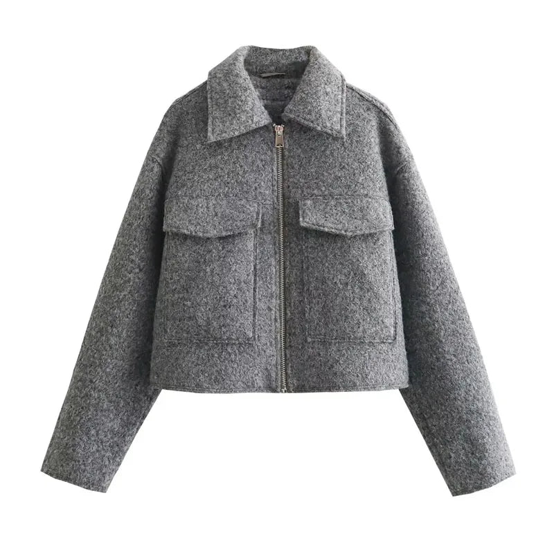 Jaqueta Feminina Curta em Tweed com Zíper - Modelo Cropped - (Promoção de Inverno 2026)