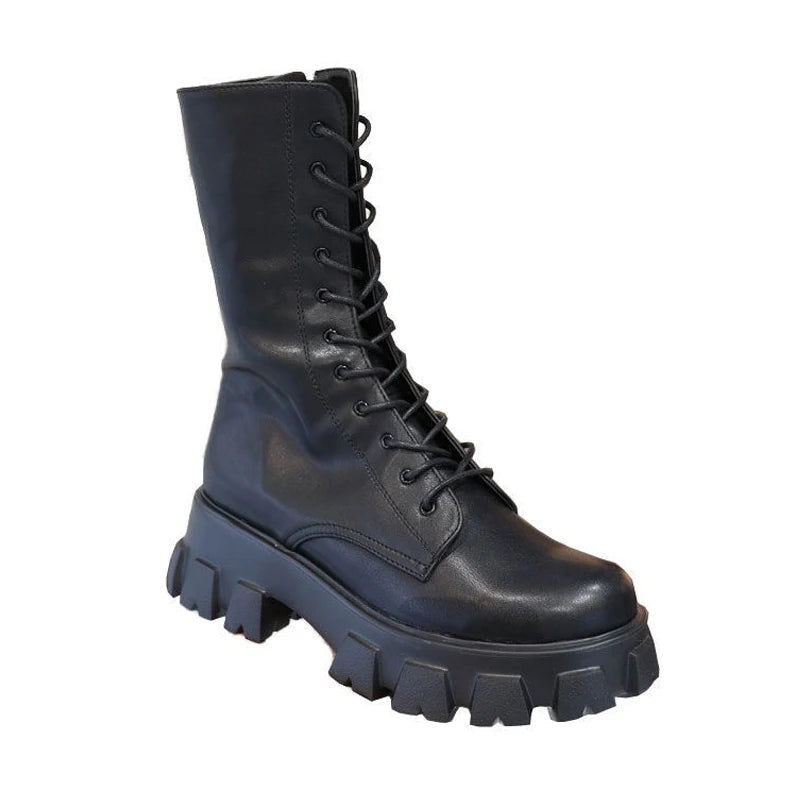 Bota Feminina Cano Médio Cadarço e Zíper com Plataforma Confortável - (Promoção de Inverno 2026)